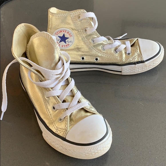 Converse Other - Girls Gold high top Converse sneakers